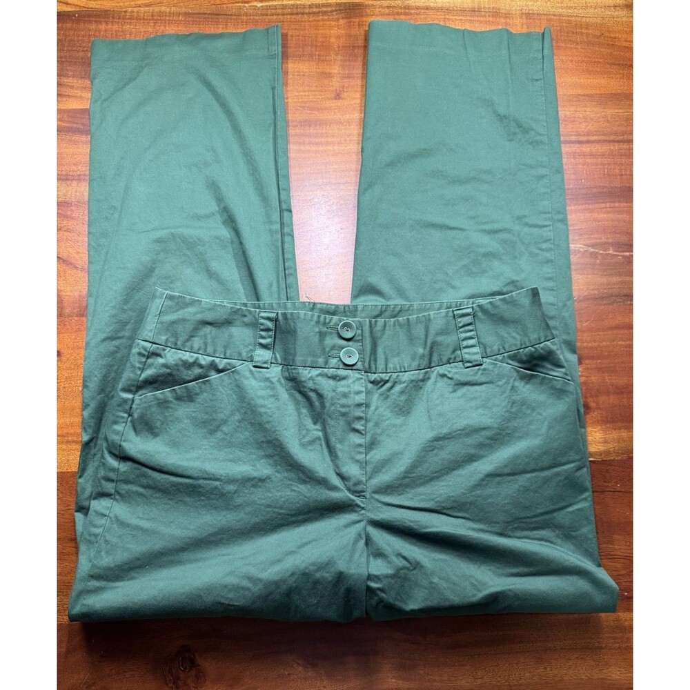 Talbots Women's Size 14 Green Stretch Cotton Chino Pants Wide Leg Trouser Career